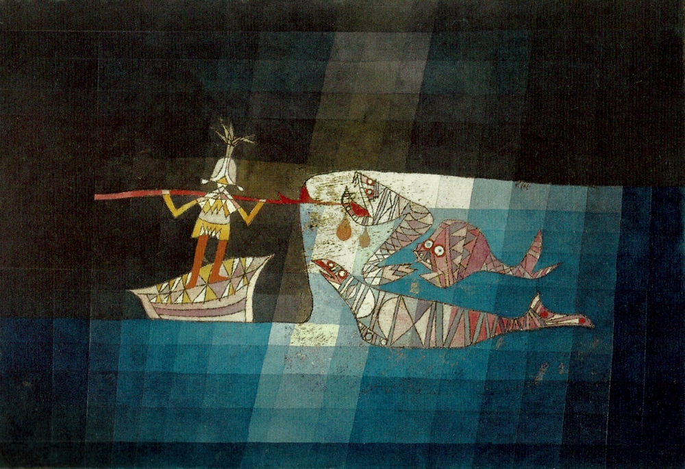 Paul Klee: Szindbád a tengeren (1923, akvarell, olaj, papír, 38x51 cm; Frau Trix Dürst-Haas gyűjteményében, Muttenz)