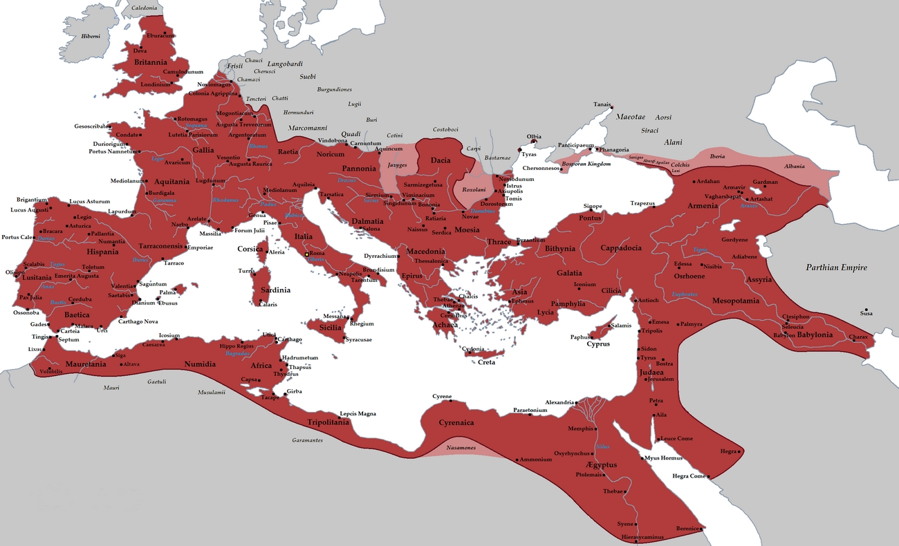 A Római Birodalom legnagyobb kiterjedése idején 117-ben, Traianus uralkodása alatt
